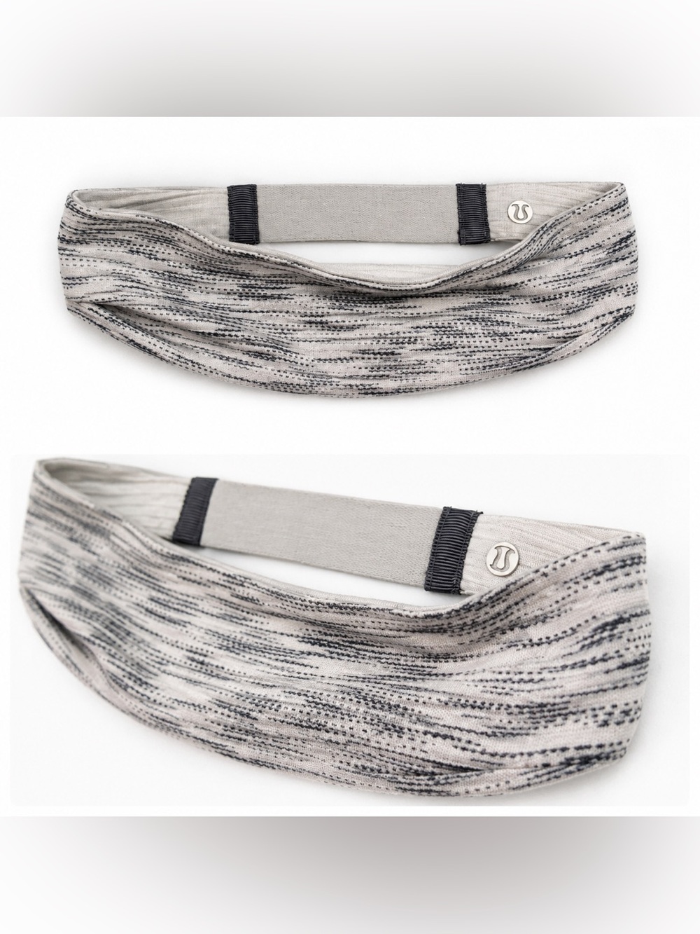 Lululemon Wide Twist Headband White Gray Print | Yoga Running Workout